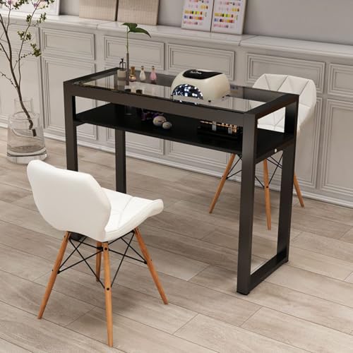 ZPVXRVQ Professioneller Manikürtisch mit Glasplatte, Metallrahmen Manikürtisch, Moderne Schönheit Maniküre Salon Station(Schwarz,80x40x78cm) von ZPVXRVQ