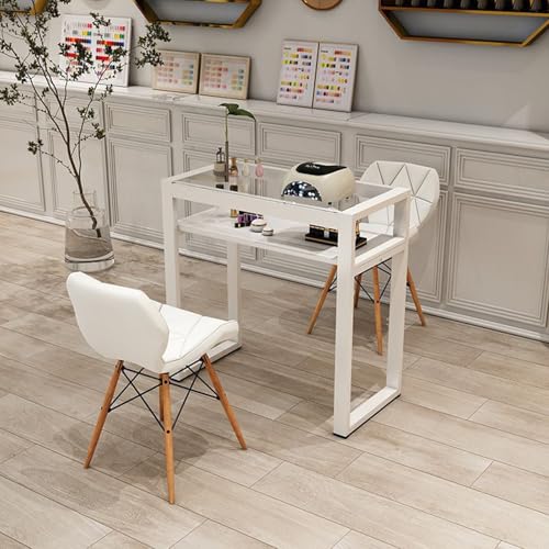 ZPVXRVQ Professioneller Manikürtisch mit Glasplatte, Metallrahmen Manikürtisch, Moderne Schönheit Maniküre Salon Station(White,80x40x78cm) von ZPVXRVQ