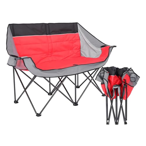 ZPVXRVQ Tragbarer Doppelter Klapp-Zweisitzer, Gepolsterter Campingstuhl mit 2 Getränkehaltern, 440 Lbs Tragkraft für Strand, Terrasse, Picknick(Red) von ZPVXRVQ