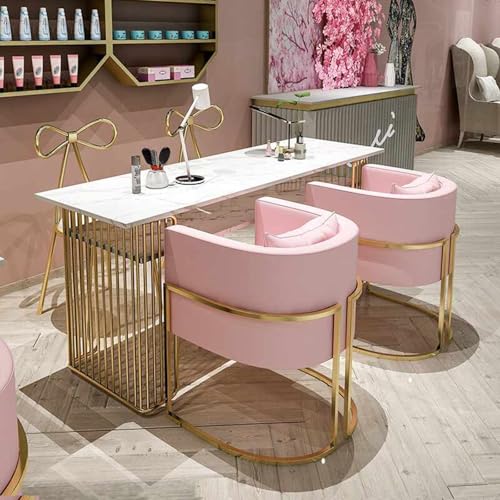 ZPVXRVQ Tragbarer Manikürtisch Aus Marmor mit Doppelter Ablagefläche Stilvolle Goldfarbene Stützbeine, Einfacher Aufbau des Nageltisches für Salon und Spa(120x45x78cm) von ZPVXRVQ