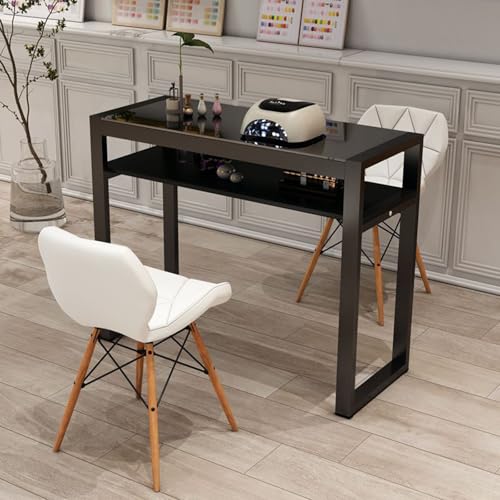 ZPVXRVQ Tragbarer Manikürtisch für Techniker, Doppellagiges Ablagefach Heavy Duty Stahlrahmen Maniküre Pediküre Station, Schönheit Nagelpflege(Schwarz,100x40x78cm) von ZPVXRVQ