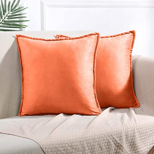 2er Set Samt Kissenbezug, Dekorative Kissenhülle Dekokissen mit Verstecktem Reißverschluss, Waschbar Sofakissen Kissenbezüge, Quadrat Kissenbezug für Sofa Wohnzimmer Schlafzimmer (Orange, 50x50cm) von ZPXTI