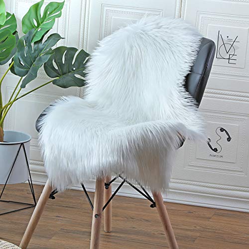 ZPXTI kunstfell Teppich Faux Lammfell Teppich Kunstpelz Teppich Schaffell Teppiche Fell für stühle ​Schla fzimmer Wohnzimmer (Weiß, 50x80cm) von ZPXTI