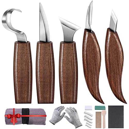 Holz-Schnitzwerkzeug Set, Holzschnitzerei Stechbeitel Set Mit Schleifsteine, Schnitzmesser Für Anfänger Und Profis, Profi Stechbeitel-Satz Mit Schnittfeste Handschuhe Für Kinder Und Erwachsene von ZPYXBH