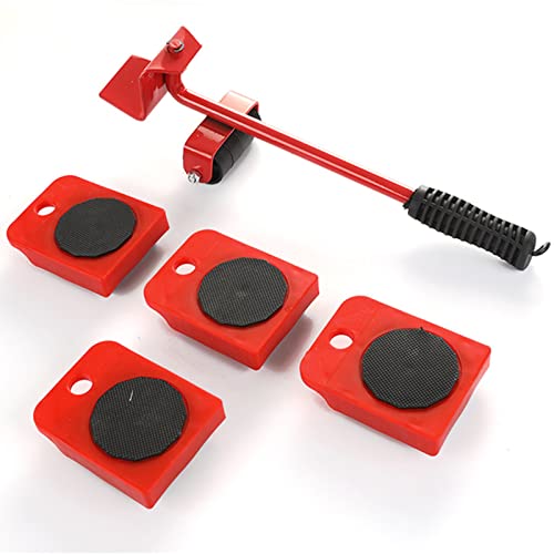 Möbel Transportroller-Set 5-Teilig, Möbelheber Mit Möbelroller Lastenheber, 150 Kg Tragkraft, Anti-Rutsch PADS, Ideal Für Möbel-Transport Beim Umzug Umzugshelfer Möbeltransportrollen,Rot von ZPYXBH