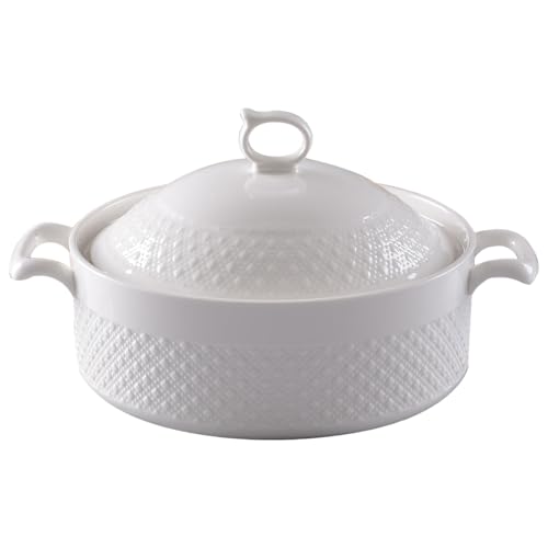 ZQBXHDZW Keramik Suppenterrine Mit Deckel,1.5L GroßE KapazitäT,Servierturene Doppelgriffen,Porzellan-Servierschalen,FüR Zuhause,Partys,Familienessen,Abendessen,Mikrowellen(Without Gold Rim) von ZQBXHDZW