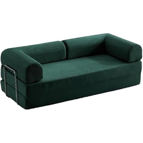 ZQBXHDZW Schlafsofa,3-In-1-Boden-Klappcouchbett Mit L-FöRmigen Armlehnen,Schlafmatratzenstuhl,Bequemer Tragbarer Ausklappbarer Lounge-GäStestuhl FüR Wohnzimmer Und Schlafzimmer(150cm,Dark Green) von ZQBXHDZW