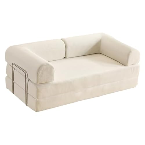 ZQBXHDZW Schlafsofa,3-In-1-Boden-Klappcouchbett Mit L-FöRmigen Armlehnen,Schlafmatratzenstuhl,Bequemer Tragbarer Ausklappbarer Lounge-GäStestuhl FüR Wohnzimmer Und Schlafzimmer(150cm,Off-White) von ZQBXHDZW