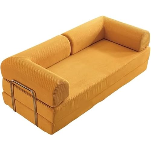 ZQBXHDZW Schlafsofa,3-In-1-Boden-Klappcouchbett Mit L-FöRmigen Armlehnen,Schlafmatratzenstuhl,Bequemer Tragbarer Ausklappbarer Lounge-GäStestuhl FüR Wohnzimmer Und Schlafzimmer(180cm,Turmeric) von ZQBXHDZW