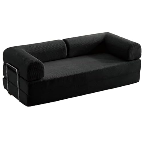 ZQBXHDZW Schlafsofa,3-In-1-Boden-Klappcouchbett Mit L-FöRmigen Armlehnen,Schlafmatratzenstuhl,Bequemer Tragbarer Ausklappbarer Lounge-GäStestuhl FüR Wohnzimmer Und Schlafzimmer(200cm,Black) von ZQBXHDZW