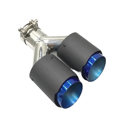 ZQINGQING Auspuffblende 1 Stück Universal Auto Kohlefaser Doppelauspuffrohre Spitze Matt Edelstahl Schwanz Ende Blau Gerade Kante Schalldämpfer Spitze Düse(57-76MM) von ZQINGQING