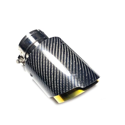 ZQINGQING Auspuffblende 1 Stück glänzende Carbonfaser-Auspuffanlage Schalldämpferrohrspitze gerade Universal Gold Edelstahl Schalldämpfer Dekorationen(57MM IN 76MM Out) von ZQINGQING