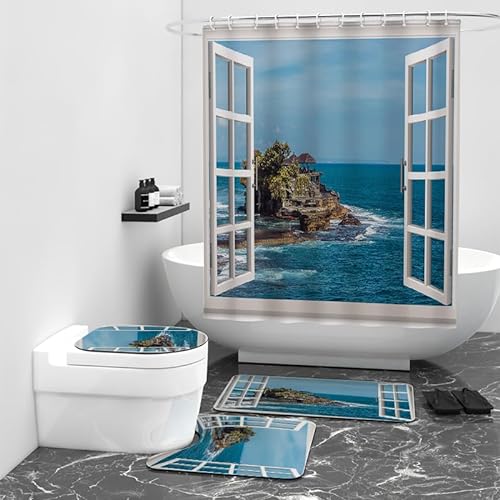 Badezimmerteppich Blau Braun Grün Bad Teppiche Set 3 Teilig,rutschfeste Badematte (50x80cm)+U-Typ Wasseraufnahme Bath Mat +Schnelltrocknend Toilet Fußmatte von ZQMHCY