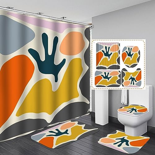 Badezimmerteppich Gelb Orange Blau Badematte Set 3 Teilig,Teppich Badvorleger rutschfeste (45x75)+U-Typ Wasseraufnahme Schmutzfangmatte +Schnelltrocknend Toilet Fußmatte von ZQMHCY