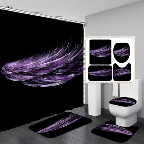 Badezimmerteppich Lila Schwarz Badematte Set 3 Teilig,Teppich Badvorleger rutschfeste (50x80)+U-Typ Wasseraufnahme Schmutzfangmatte +Schnelltrocknend Toilet Fußmatte von ZQMHCY