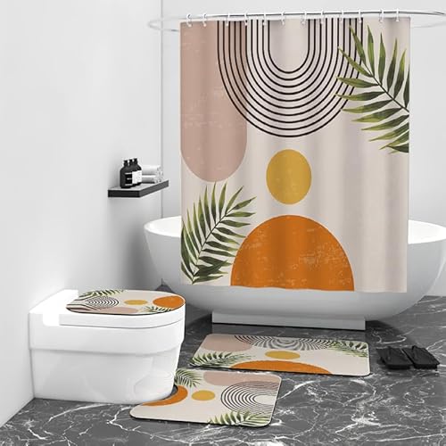 Badezimmerteppich Orange Schwarz Grün Bad Teppiche Set 3 Teilig,rutschfeste Badematte (45x75cm)+U-Typ Wasseraufnahme Bath Mat +Schnelltrocknend Toilet Fußmatte von ZQMHCY