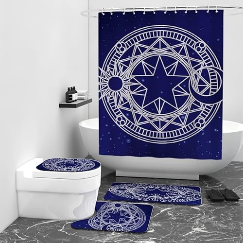 Badezimmerteppich Royal Blue Star Bad Teppiche Set 3 Teilig,rutschfeste Badematte (45x75cm)+U-Typ Wasseraufnahme Bath Mat +Schnelltrocknend Toilet Fußmatte von ZQMHCY