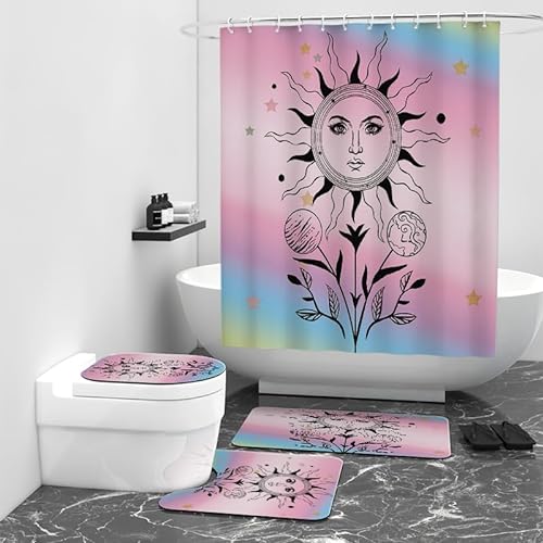 Badezimmerteppich Star Pink Schwarz Bad Teppiche Set 3 Teilig,rutschfeste Badematte (45x75cm)+U-Typ Wasseraufnahme Bath Mat +Schnelltrocknend Toilet Fußmatte von ZQMHCY