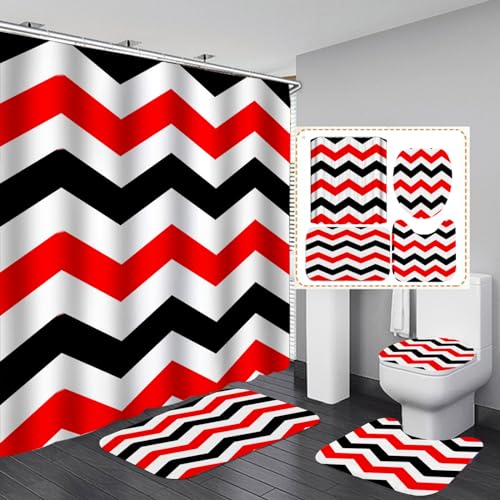 Duschvorhang Schwarz Weiß Rot Shower Curtains Polyester Waschbar Antischimmel Wasserdicht Shower Curtain Verdicken Duschvorhänge Mit 12 Kunststoffhaken Duschvorhang Badewanne 180x180 von ZQMHCY
