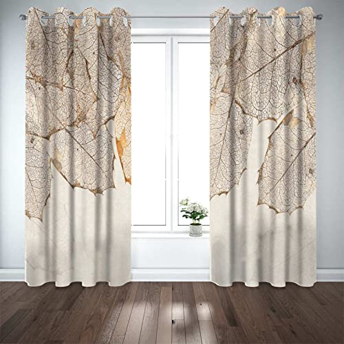 Gardinen Blätter Beige Scheibengardinen Weich Verdunklungsvorhänge Wohnzimmer Vorhang Blickdicht Schlafzimmer Gardine Thermovorhang Gardinen mit Ösen Schallschutz Curtains 2x140x180cm von ZQMHCY