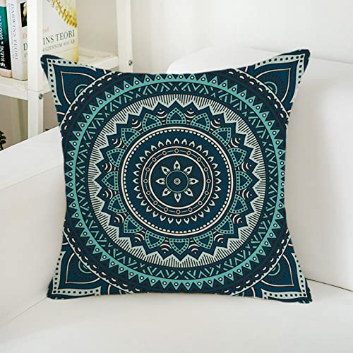 Kissenbezug 40x40 Mandala Cyan Kissenbezüge 40x40 Sanft Baumwolle Leinen Kissenhülle 40x40 mit Reißverschluss Kopfkissenbezug 40x40 Sofakissen Knitterfreie Starke Atmungsaktivität 1 Pcs von ZQMHCY