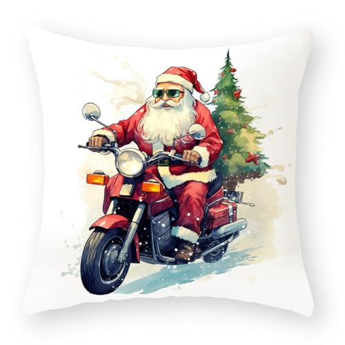 Kissenbezug 50x50 Motorrad Weihnachten Kissenbezüge 50x50 Baumwolle Leinen Sofakissen mit Reißverschluss Couchkissen Knitterfreie Starke Atmungsaktivität Kissenhüllen 50x50 1 Pcs von ZQMHCY