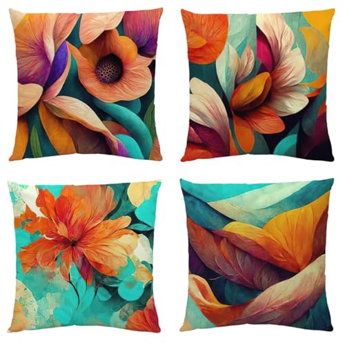 Kissenbezug 80x80 Orange Lila Cyan Kopfkissenbezug 80x80 Baumwolle Leinen Sofakissen mit Reißverschluss Dauerhaft Kissenbezüge 80x80 Knitterfreie Starke Atmungsaktivität Couchkissen 4 Pcs von ZQMHCY