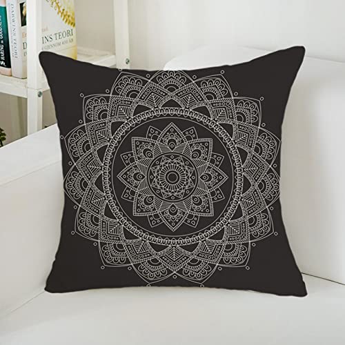 Kissenbezug 80x80 Schwarzes Mandala Kopfkissenbezug 80x80 Baumwolle Leinen sofakissen mit Reißverschluss Dauerhaft Kissenbezüge 80x80 Knitterfreie Starke Atmungsaktivität Couchkissen 1 Pcs von ZQMHCY