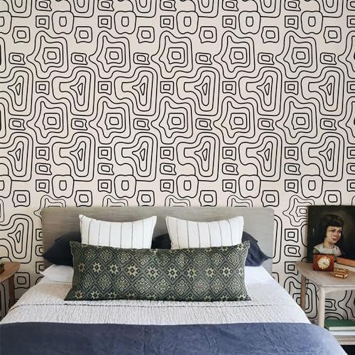 Selbstklebende Tapete Abstrakt Schwarz Beige Strukturtapete Wandtattoo Schlafzimmer Tapete Selbstklebend Vliestapete Wallpaper for Living Room Tapeten Leicht zu Entfernen Wandschutzfolie 38.6x250.6cm von ZQMHCY