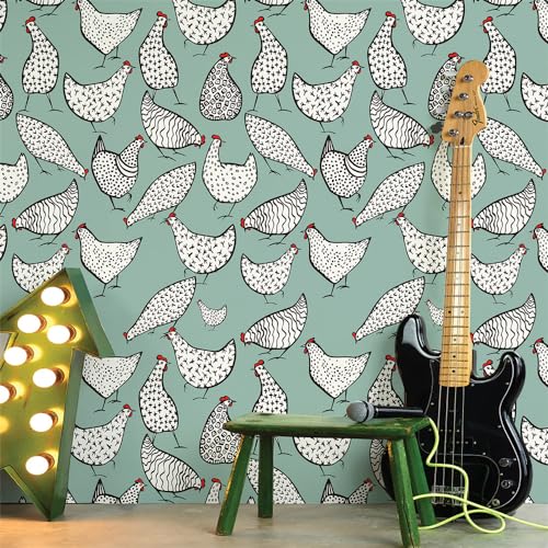 Selbstklebende Tapete Grünes Huhn Schwarz Strukturtapete Wandtattoo Schlafzimmer Tapete Selbstklebend Vliestapete Wallpaper for Living Room Tapeten Leicht zu Entfernen Wandschutzfolie 38.6x250.6cm von ZQMHCY