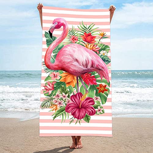 Strandtuch Flamingo Stripe Pink Microfaser Handtücher Strandhandtuch Tragbar Badetuch Sand Proof Strandlaken Ultraleicht Schnelltrocknend Beach Towel Antirutsch Strandtücher Duschtuch 70x150cm von ZQMHCY