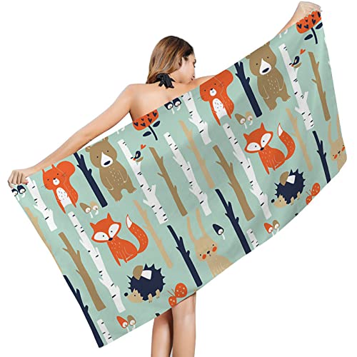 Strandtuch Fuchs Weißer Baum Microfaser Handtücher Strandhandtuch Tragbar Badetuch Sand Proof Strandlaken Ultraleicht Schnelltrocknend Beach Towel Antirutsch Strandtücher Duschtuch 70x150cm von ZQMHCY