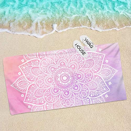 Strandtuch Lila Rosa Mandala Microfaser Handtücher Strandhandtuch Tragbar Badetuch Sand Proof Strandlaken Ultraleicht Schnelltrocknend Beach Towel Antirutsch Strandtücher Duschtuch 150x180cm von ZQMHCY