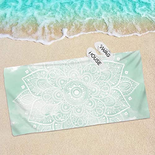 Strandtuch Mintgrünes Mandala Microfaser Handtücher Strandhandtuch Tragbar Badetuch Sand Proof Strandlaken Ultraleicht Schnelltrocknend Beach Towel Antirutsch Strandtücher Duschtuch 150x180cm von ZQMHCY