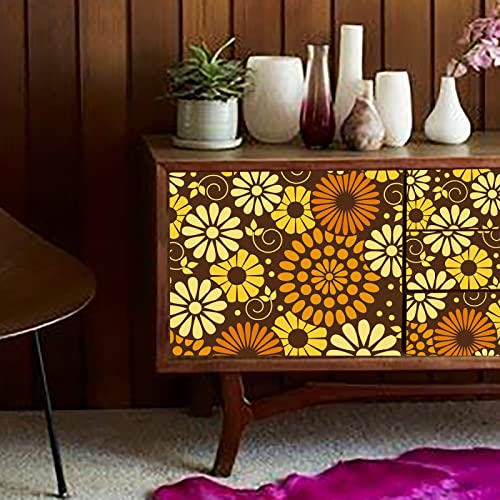 Tapete Gelbe Blume Braun Vliestapete Klebefolie Möbel Leicht Abzuziehen Selbstklebende Tapete Schlafzimmer Küchenrückwand Tapete Selbstklebend for Living Room 40x100cm von ZQMHCY