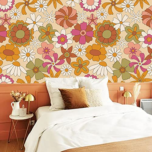 Tapete Orange Blume Rosa Vliestapete Klebefolie Möbel Leicht Abzuziehen Selbstklebende Tapete Schlafzimmer Küchenrückwand Tapete Selbstklebend for Living Room 40x100cm von ZQMHCY