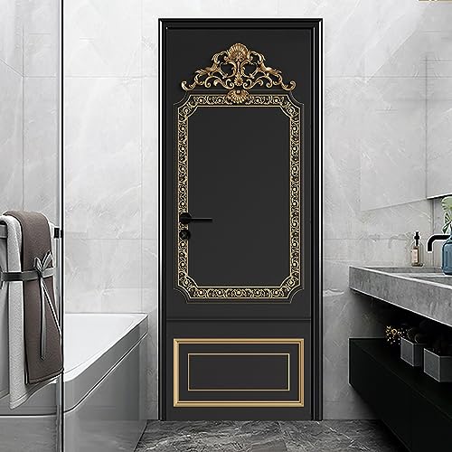 Türfolie Selbstklebend Elegant Schwarz Braun Türtapete PVC Türposter Tapete Abnehmbar Türaufkleber Abziehen und Aufkleben Klebefolie Möbel Wasserdichte Fototapete Türfolie 77x200cm von ZQMHCY