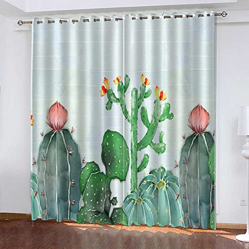 Verdunklungsvorhänge Rosa Kaktusstreifen Scheibengardinen Weich Vorhänge Wohnzimmer Vorhang Schlafzimmer Verdunkelungsvorhang Vorhänge Blickdicht Gardinemit Ösen Schallschutz Curtains 2x140x180cm von ZQMHCY