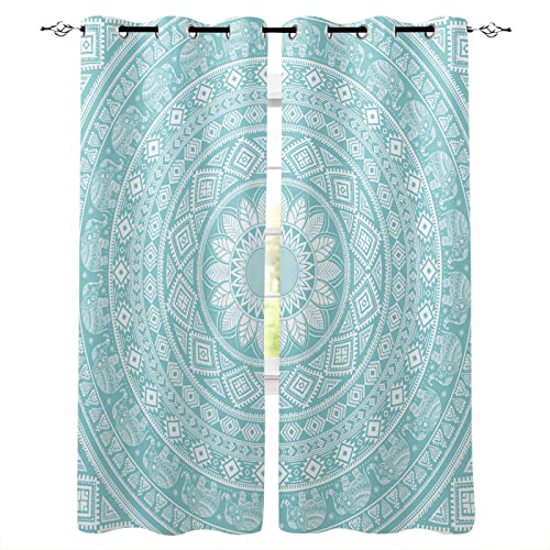 ZQMHCY Gardinen Elefant-Boho-Mandala Scheibengardinen Weich Verdunklungsvorhänge Wohnzimmer Vorhang Blickdicht Schlafzimmer Gardine Thermovorhang Gardinen mit Ösen Schallschutz Curtains 2x100x240cm von ZQMHCY