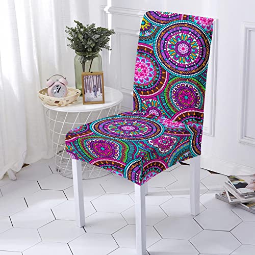 ZQMHCY Stuhlhussen 4er Set Boho Lila Mandala Stuhlbezug Stretch Weiche Elasthan Stuhlhussen Schwingstühle Waschbar Hussen für Stühle Abnehmbare Stuhlhusse Langlebig Universal Chair Cover von ZQMHCY