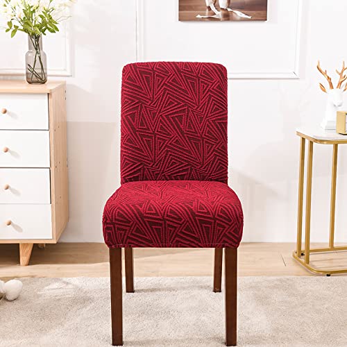 ZQMHCY Stuhlhussen 6er Set Rotes Dreieck Jacquard Stuhlhussen Weiche Elasthan Stuhlbezug Abnehmbare Waschbar,Hussen für Stühle Langlebig Universal mit Gummiband Stuhlhusse Sehr Pflegeleicht von ZQMHCY