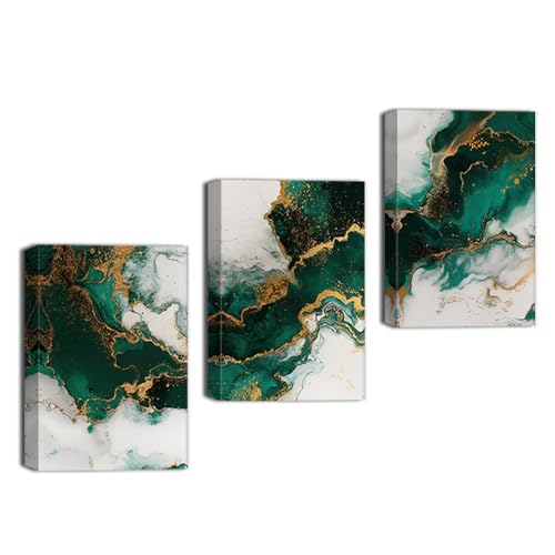 ZQQART Abstraktes Wandbild auf Leinwand Grün und Gold 3 teilig smaragdgrüne Textur Bilddrucke abstrakte Marmorstruktur Gemälde Kunstwerk Rahmen(Grün und Gold,40x60cmx3 Pieces) von ZQQART