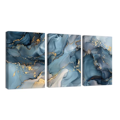 ZQQART Abstraktes Wandbild in Blau und Gold 3 Tafeln Marmor Leinwandmalerei Kunst Wohnzimmer Zuhause abstrakte Tinte Wandbild Wohnzimmer Schlafzimmer Dekor(Grau,30x40cmx3 Pieces) von ZQQART
