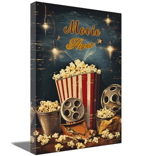 ZQQART Filmnacht Wanddekoration klassischer Vintage Film Popcorn Bilddruck auf Leinwand Filmrollen Poster für Kino Medienrau Wohnzimmer Schlafzimmer Küche Büro Wanddekoration (40x60cm) von ZQQART