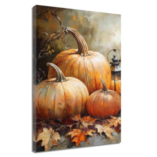 ZQQART Herbst Wanddrucke auf Leinwand orangefarbener Kürbis mit Kerzenbild Bauernhof Scheunen Kürbis Gemälde Thanksgiving Poster Wanddekoration mit Herbstmotiv (braun,30x45cm) von ZQQART