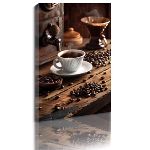 ZQQART Kaffee und Kaffeebohnen Küche Leinwand Wanddrucke Vintage Kaffee Bild Malerei Zeichen Kaffeeliebhaber Poster gerahmt (Braun,30x45cm) von ZQQART