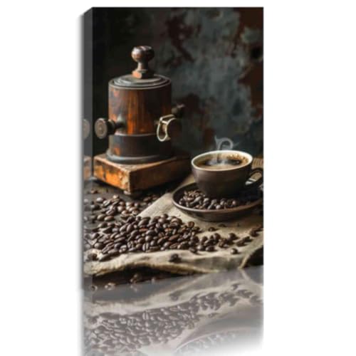 ZQQART Kaffee und Kaffeebohnen Küche Leinwand Wanddrucke Vintage Kaffee Bild Malerei Zeichen Kaffeeliebhaber Poster gerahmt (Schwarz,30x45cm) von ZQQART