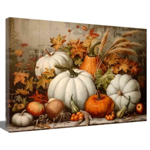 ZQQART Kürbis Wandkunst für die Küche Dekoration Herbst Kürbis Poster Herbsternte Thema Kürbis Gemälde Leinwanddrucke Wohnzimmer Erntedankfest Wanddekoration (Brown,50x75cm) von ZQQART
