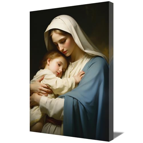 ZQQART Kunstdruck auf Leinwand mit der Jungfrau Maria Jesus Mutter und Jesuskind Bild Mutter von Jesus Christus Poster Jesus Thema Gemälde für Kirchengebet Raum Heimdekoration (Kunstwerk-C,60x90cm) von ZQQART