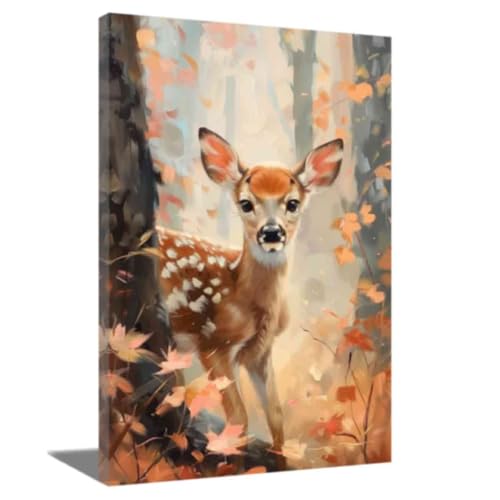 ZQQART Leinwandbild mit Herbstmotiv Tiermotiv rustikales Herbst Tiergemälde Ahornblatt Bild Herbsternte Bilddrucke Erntedankfest Wanddekoration (Orange,30x45cm) von ZQQART